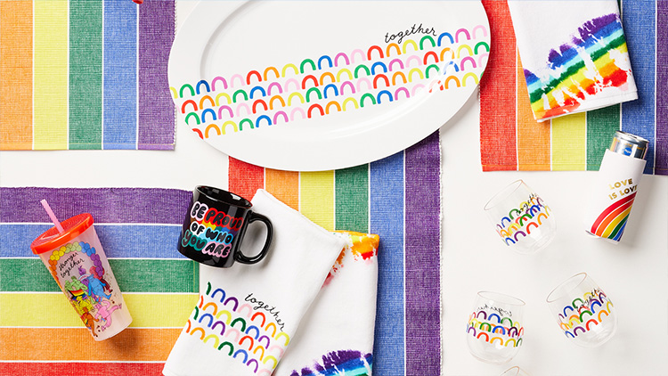 Pride related products: Plates, plastic mugs, napkins, and more